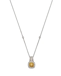 White & Yellow Diamond Halo Pendant Necklace in 14K Yellow & White Gold, 0.86 tcw