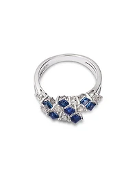 Blue Sapphire & Diamond Square & Round Openwork Ring in 14K White Gold