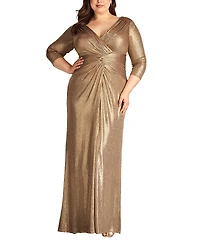 Tadashi Shoji Plus Ryah Metallic Twist Drape Gown
