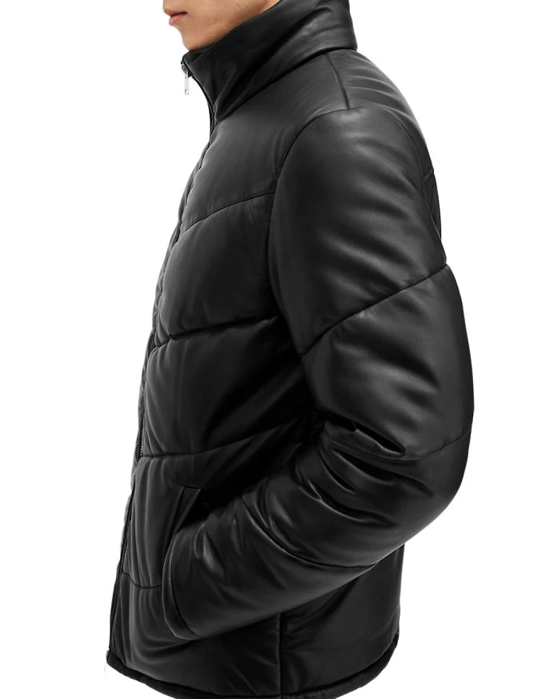 Raya Leather Quilted Full Zip Puffer Jacket