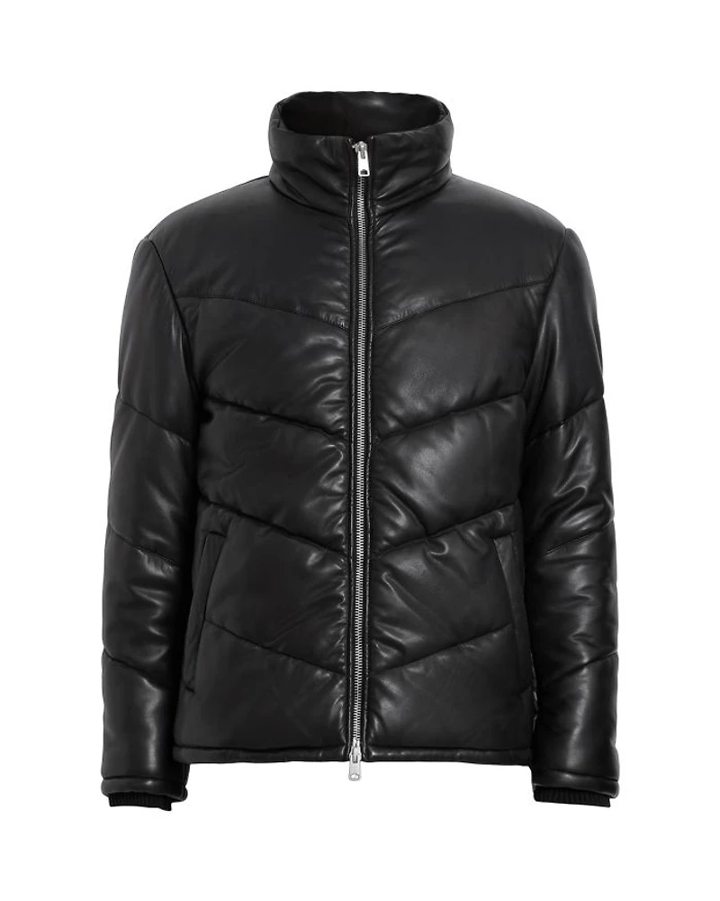 Raya Leather Quilted Full Zip Puffer Jacket