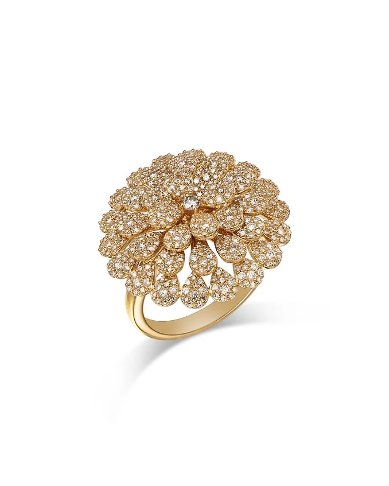 Diamond Flower Ring in 14K Yellow Gold, 1.50 tcw