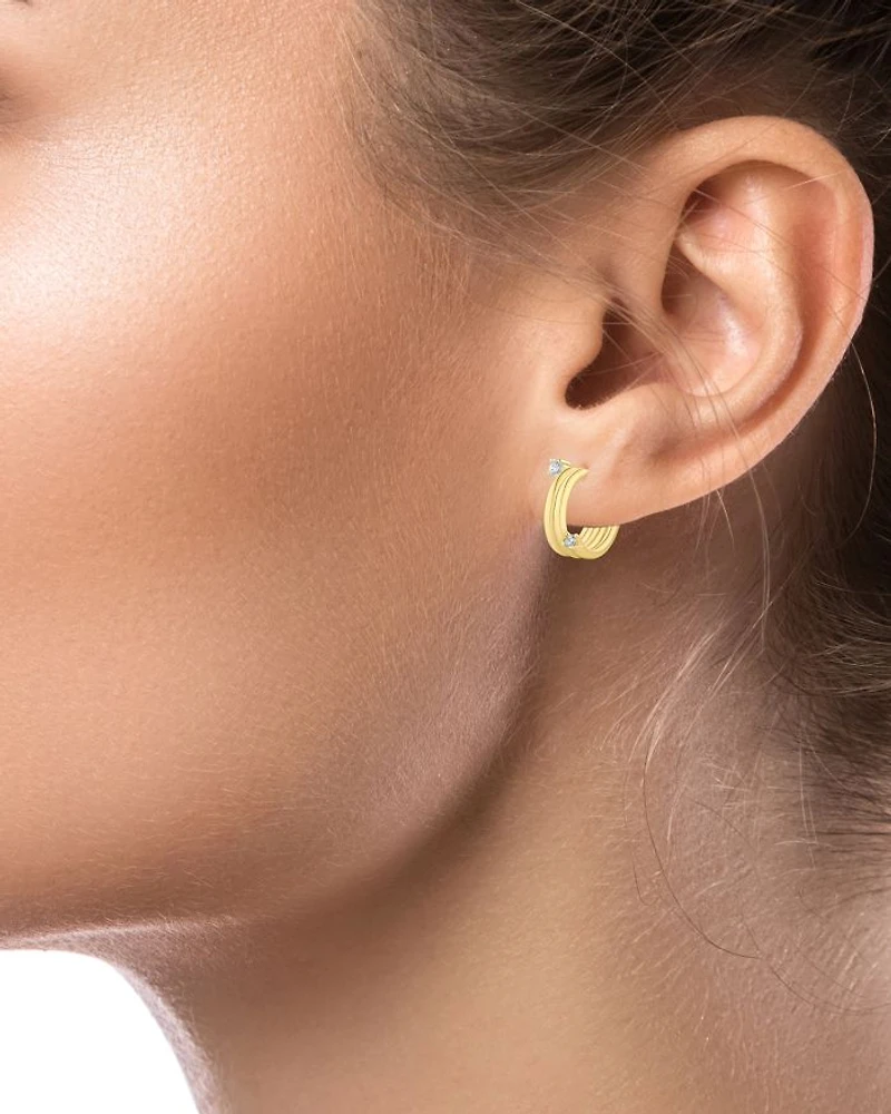 Cubic Zirconia Multi Row Hoop Earrings in 14K Gold Plated