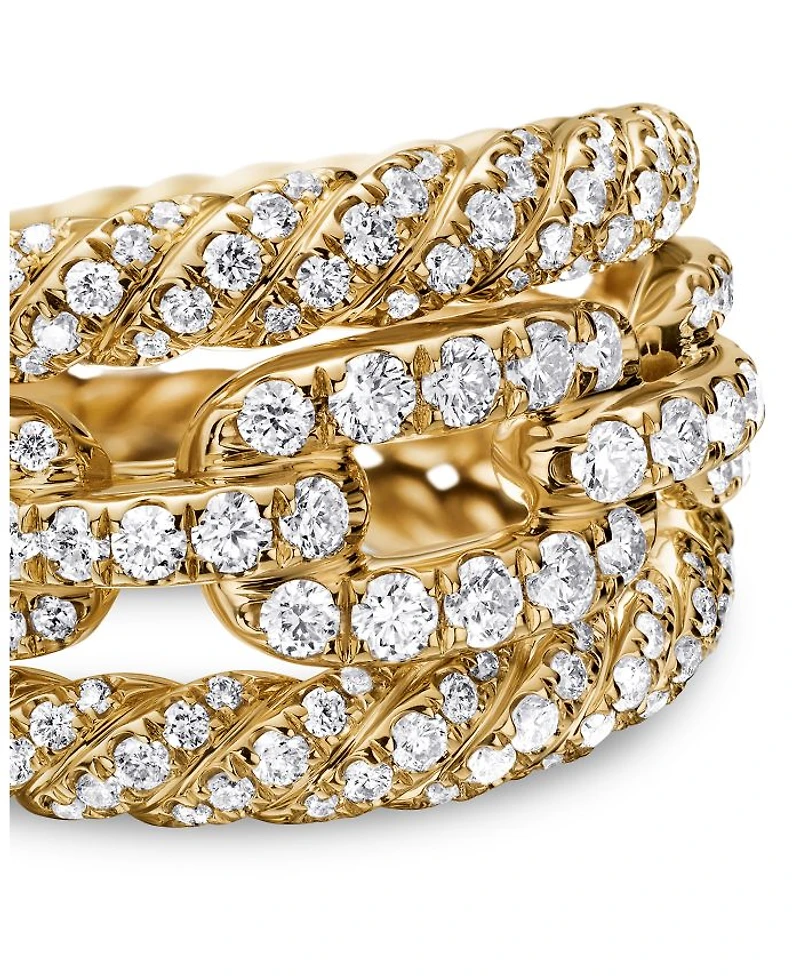 18K Yellow Gold Stax Three-Row Ring with Diamonds