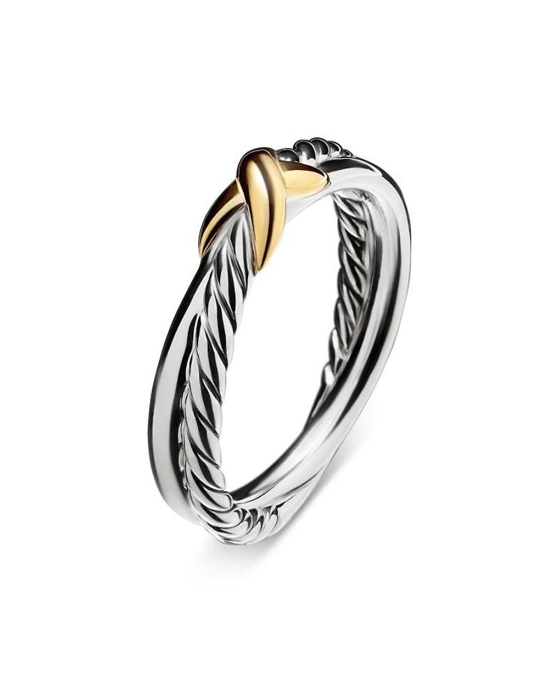 Petite X Ring Sterling Silver with 18K Yellow Gold, 4mm