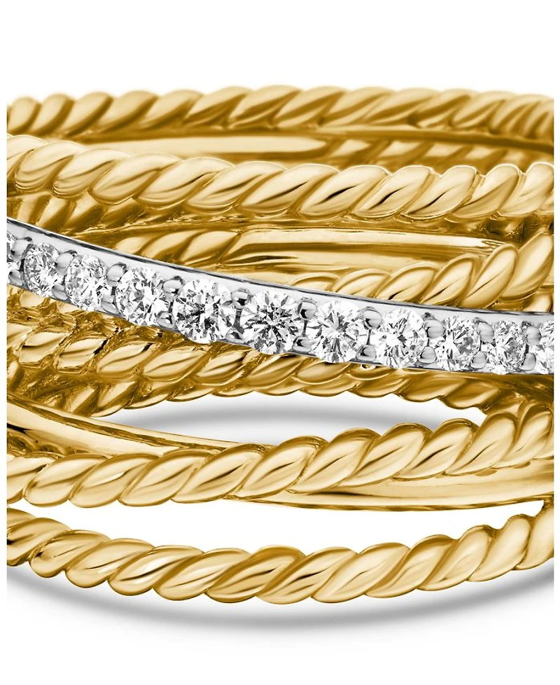 Crossover Wide Ring with Diamonds Gold