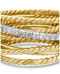 Crossover Wide Ring with Diamonds Gold