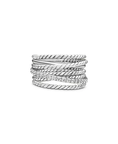 Crossover Wide Ring with Diamonds