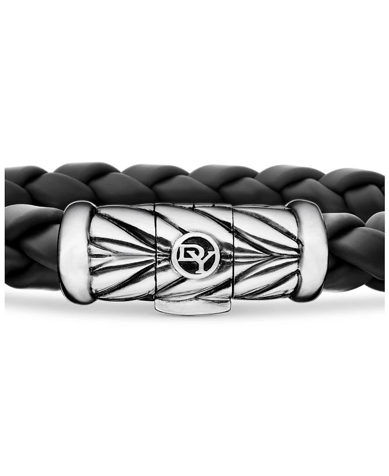 Men's Chevron Bracelet Black Rubber and Sterling Silver, 8mm