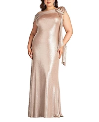Tadashi Shoji Plus Valia Bow-Shoulder Lam Gown