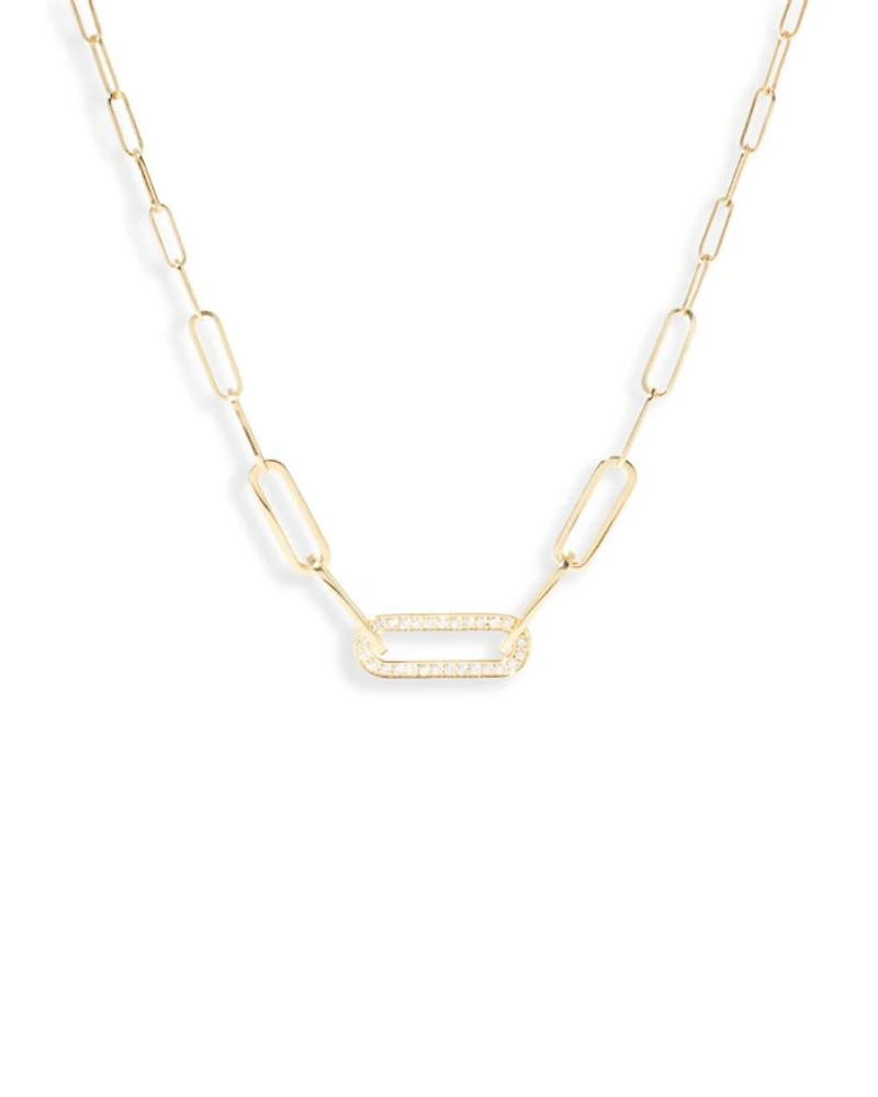 18K Gold Maillon Diamond Pavé Link Pendant Necklace