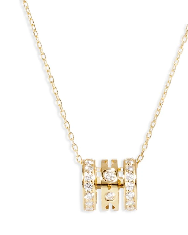 18K Yellow Gold Pulse Diamond Triple Row Pendant Necklace, 17.72"