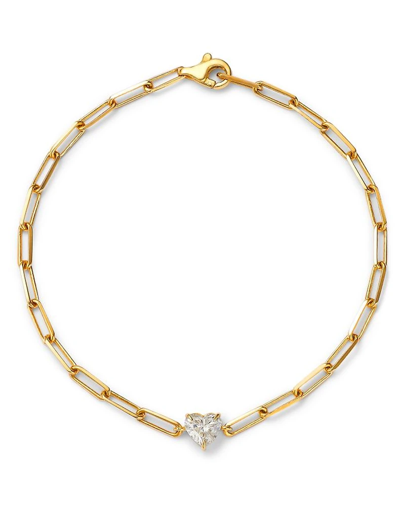 14K Yellow Gold Heart Lab Grown Diamond Paperclip Bracelet