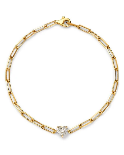 14K Yellow Gold Heart Lab Grown Diamond Paperclip Bracelet