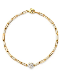 14K Yellow Gold Heart Lab Grown Diamond Paperclip Bracelet