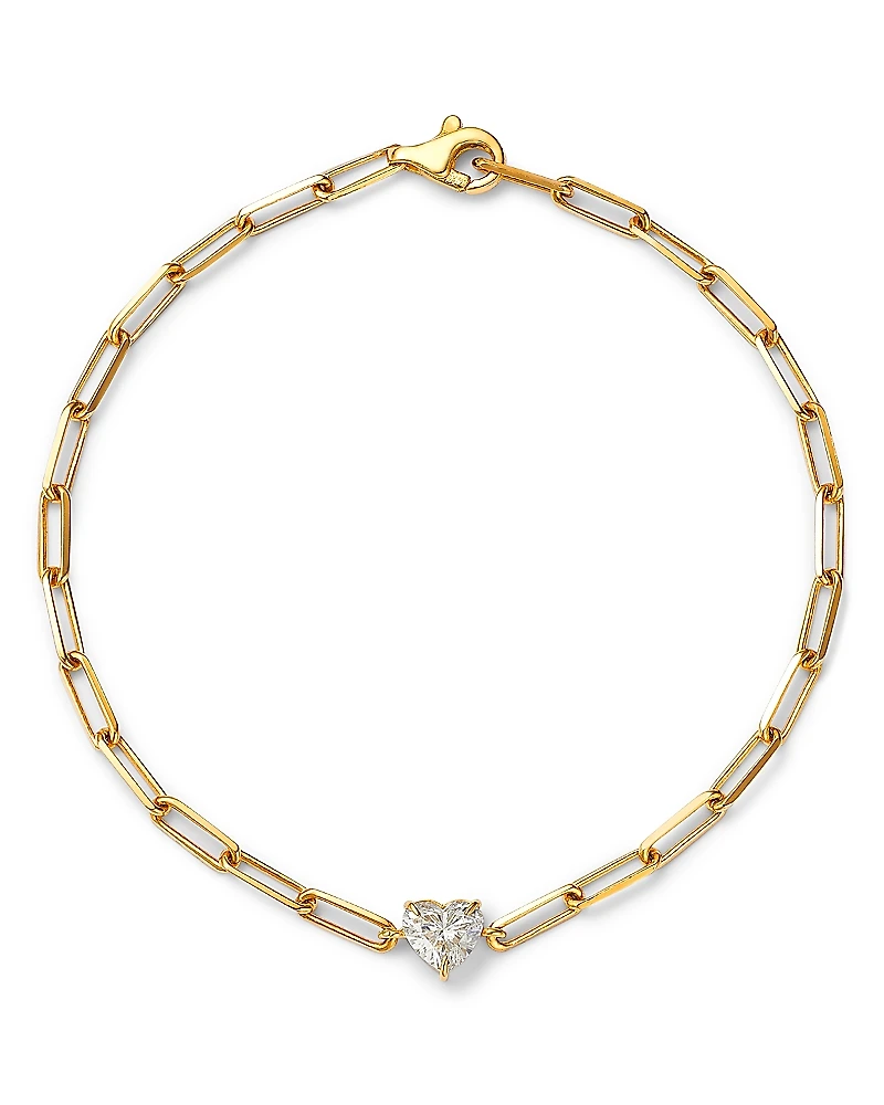 Lumeniri 14K Yellow Gold Heart Lab Grown Diamond Paperclip Bracelet