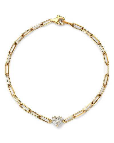 Lumeniri 14K Yellow Gold Heart Lab Grown Diamond Paperclip Bracelet