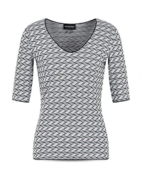 Stretch Jersey Top with Geometric Jacquard Motif