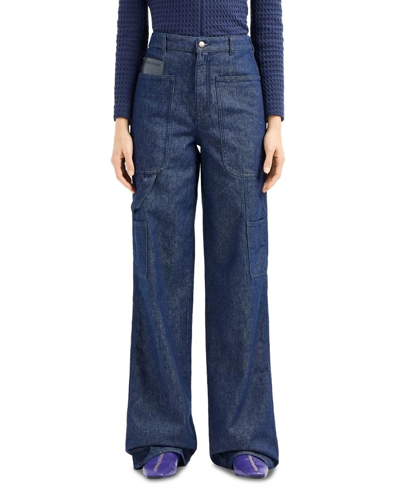 High Rise Cargo Jeans Dark Denim
