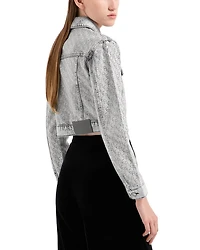 Rhinestone Logo Cropped Denim Jacket