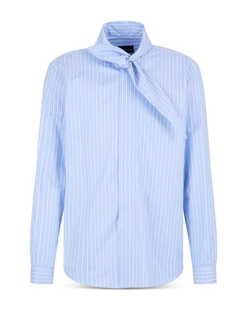 Twill Effect Striped Heavy Cotton Shirt with Tie