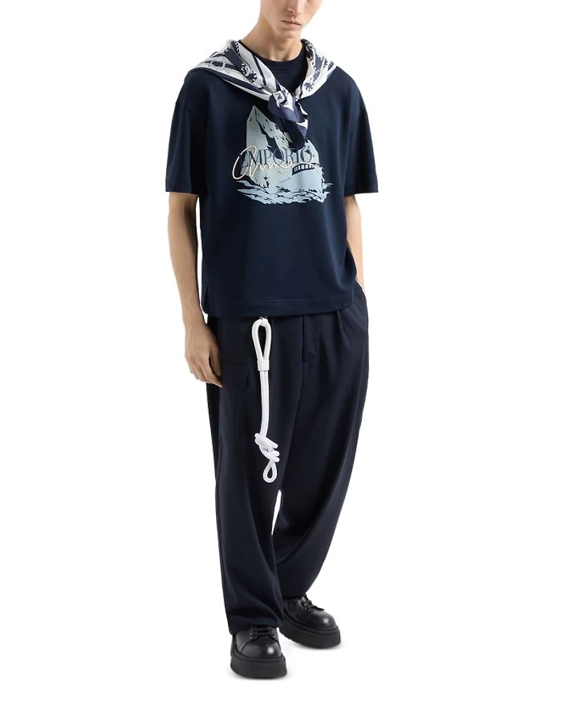 Lightweight Jersey Short Sleeved Sweatshirt with Iceberg and Logo Print