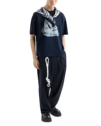 Lightweight Jersey Short Sleeved Sweatshirt with Iceberg and Logo Print