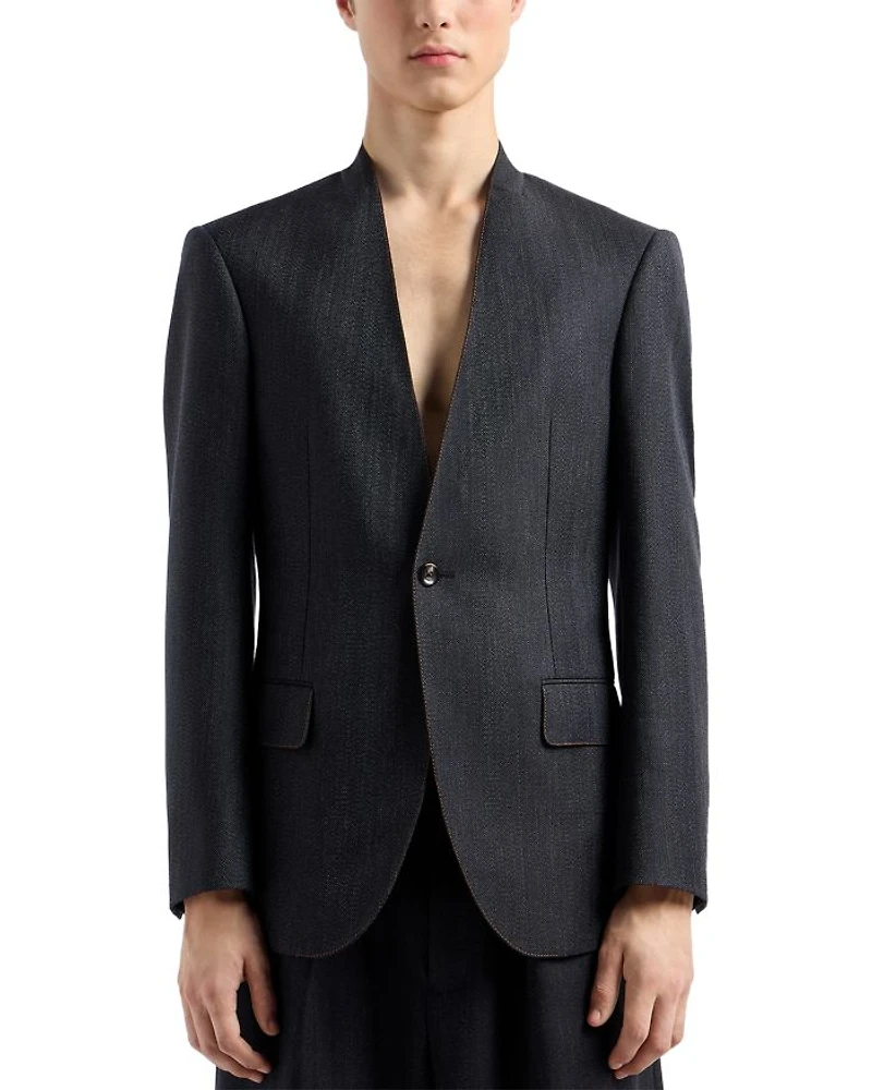 Modern Fit Mouline Wool Blend Jacket with Contrast Color Stitching