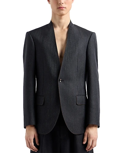 Emporio Armani Modern Fit Mouline Wool Blend Jacket with Contrast Color Stitching