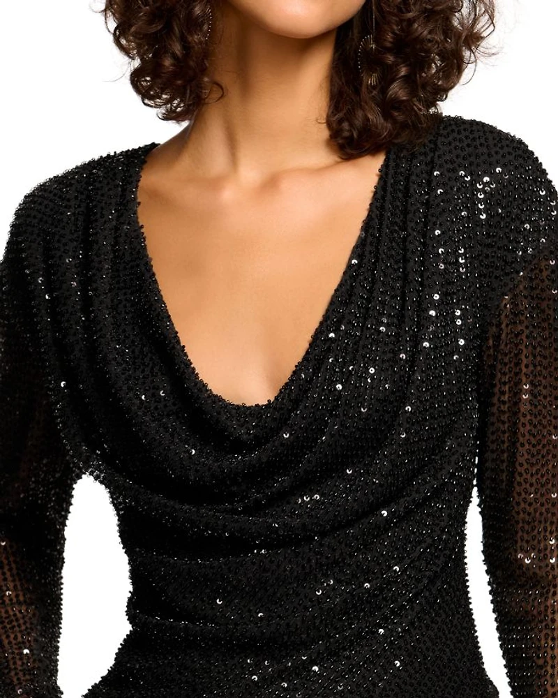 Leon Beaded Cowlneck Top