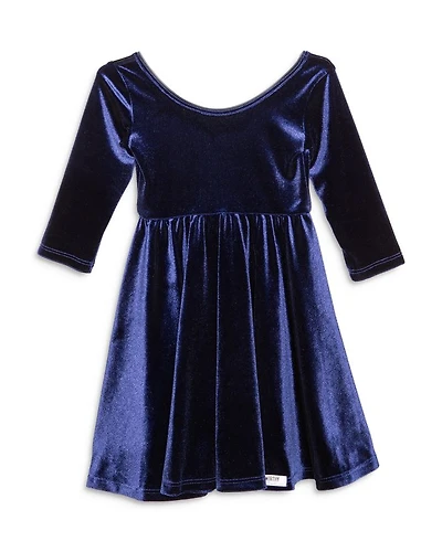 Girls' Twirly Dress Navy Stretch Velvet  - Little Kid, Big Kid