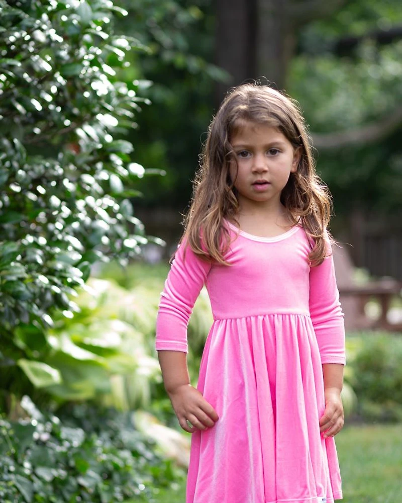 Girls' Girls Twirly Dress Pink Candy Stretch Velvet - Little Kid, Big Kid