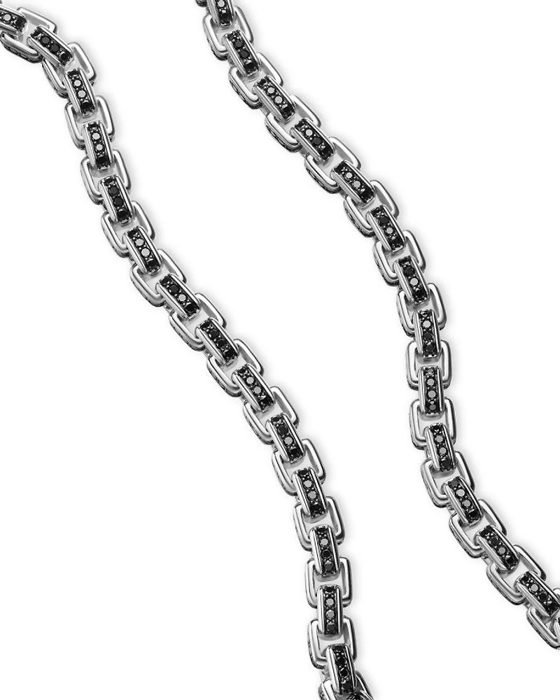 Box Chain Necklace in Sterling Silver with Pavé Black Diamonds 7.3mm
