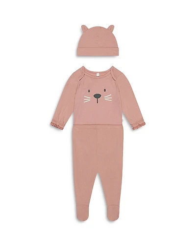 Mori Girls' Little Kitty Bodysuit, Footed Leggings & Hat Set - Baby