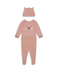 Mori Girls' Little Kitty Bodysuit, Footed Leggings & Hat Set - Baby