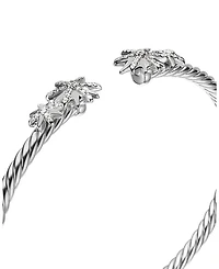 Sterling Silver Starburst Cable Bangle Bracelet with Diamonds