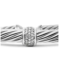 Classic Cable Station Bracelet Sterling Silver with Pavé Diamonds, 7mm
