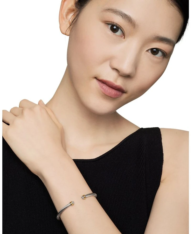 Classic Cable Bracelet Sterling Silver with 18K Yellow Gold, 4mm
