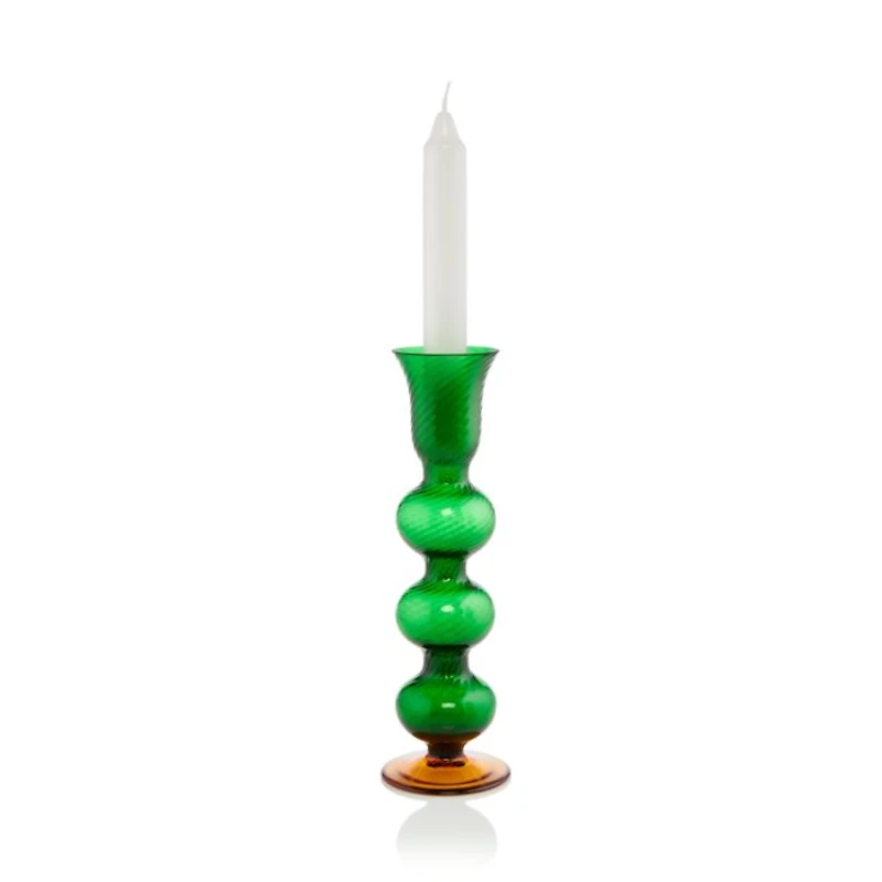 Green Bubble Murano Glass Candle Stick