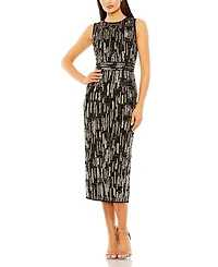 Mac Duggal Abstract Beaded Sleeveless Midi Dress
