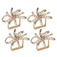 Jeweled Bow Napkin Ring in Gold & Crystal, Set of 4 in a Gift Box