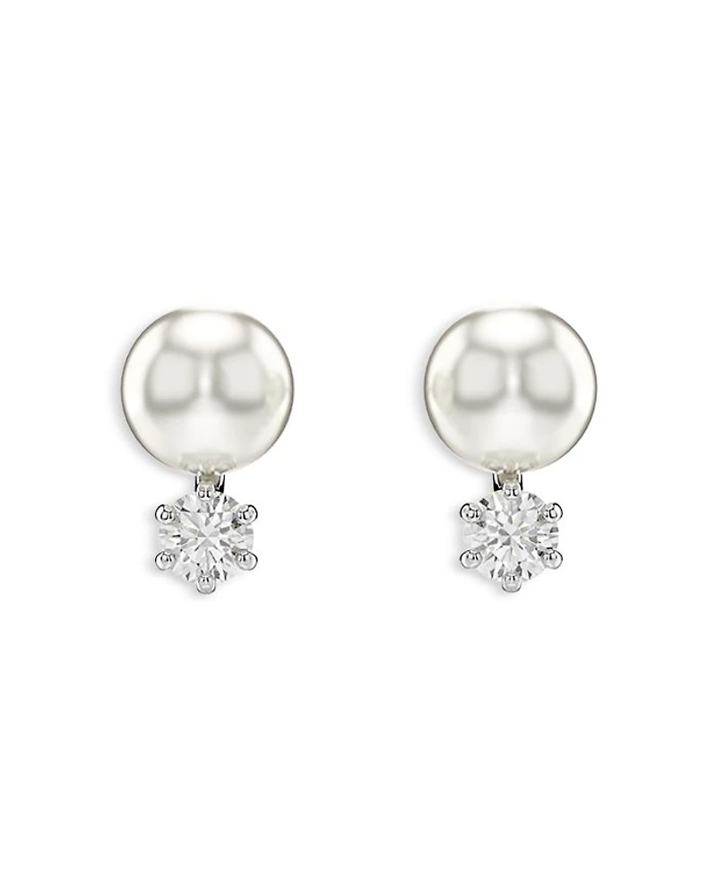 Matrix Crystal & Imitation Pearl Stud Earrings in Rhodium Plated