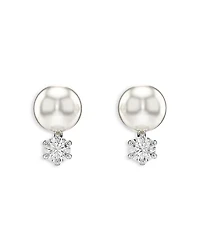Matrix Crystal & Imitation Pearl Stud Earrings in Rhodium Plated
