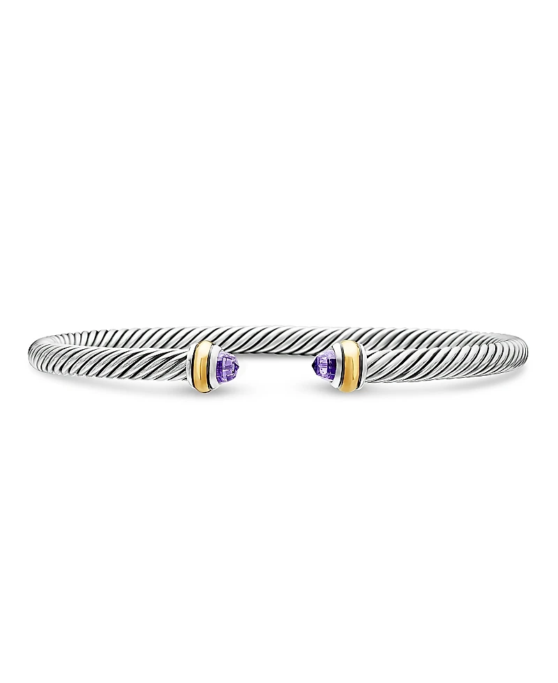 David Yurman Sterling Silver & 18K Yellow Gold Cable Cuff Bracelet with Amethyst