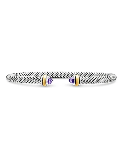 David Yurman Sterling Silver & 18K Yellow Gold Cable Cuff Bracelet with Amethyst