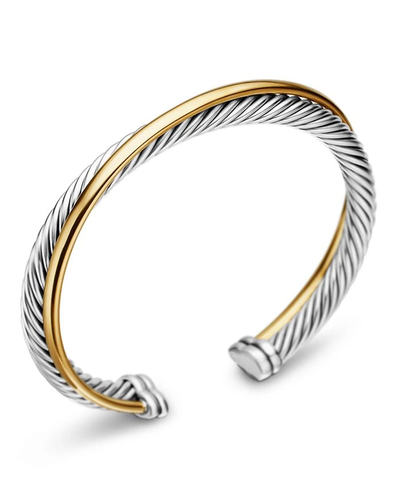 Crossover Two Row Cuff Sterling Silver with 18K Yellow Gold, 5mm