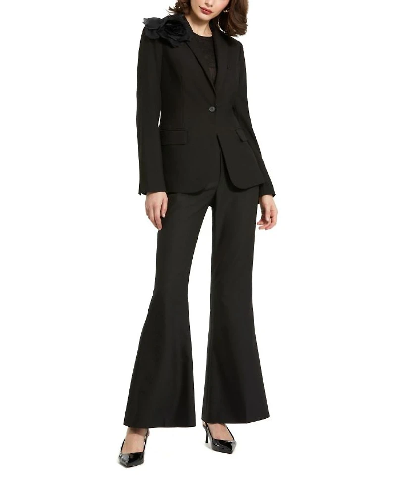 Classic Crepe Blazer Jacket With Flower