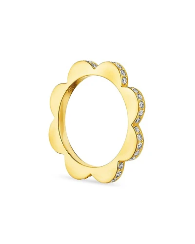18K Yellow Gold Triplet Wide Stacking Ring with Diamonds, 0.4 tcw
