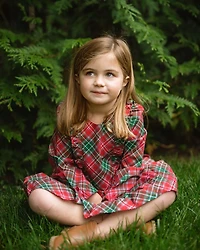 Girls' Long Sleeve Ruffle Dress Holiday Plaid - Little Kid