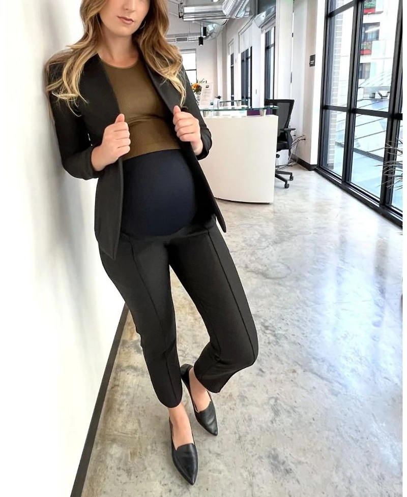 Women s Slim Leg Over-Belly Maternity Dress Pants Black Italian Stretch Suiting Fabric